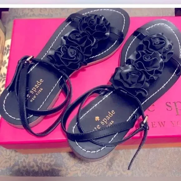 Kate Spade Caryl Rosette Black Sandals; 
size 8; Like New!  Only worn once! - Picture 6 of 7